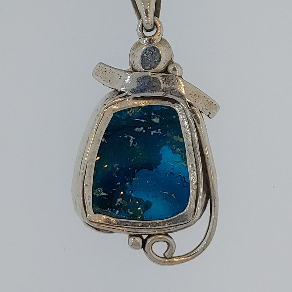 Steling Silver Roman Glass One of a Kind Necklace - Picture 2 of 4